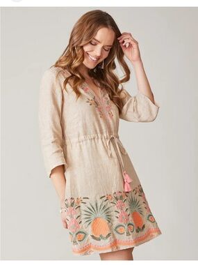 Spartina 449 "Kayce Alljoy Landing" pineapple embroidered dress